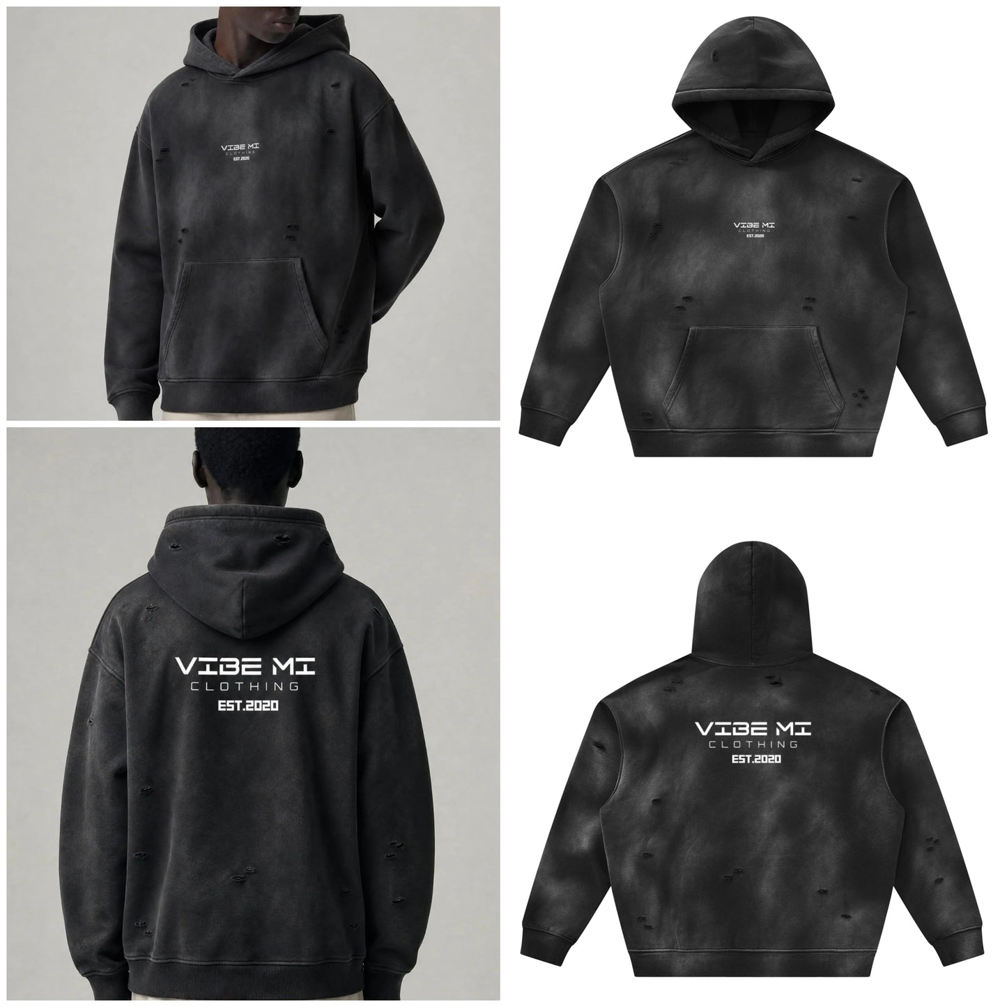 Vibe Mi Clothing Sunfade Frayed Oversized Fleece Hoodie