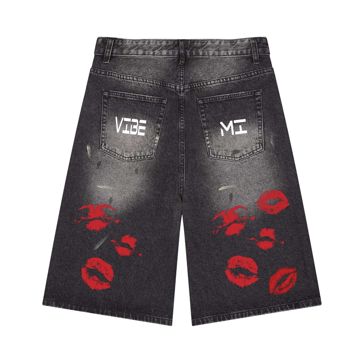 Lip Stained Men’s Vintage Wash Wide Leg Denim Shorts
