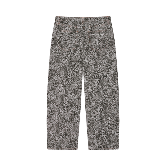 Vibe Mi Clothing Unisex Vintage Wash Leopard Wide Leg Jeans