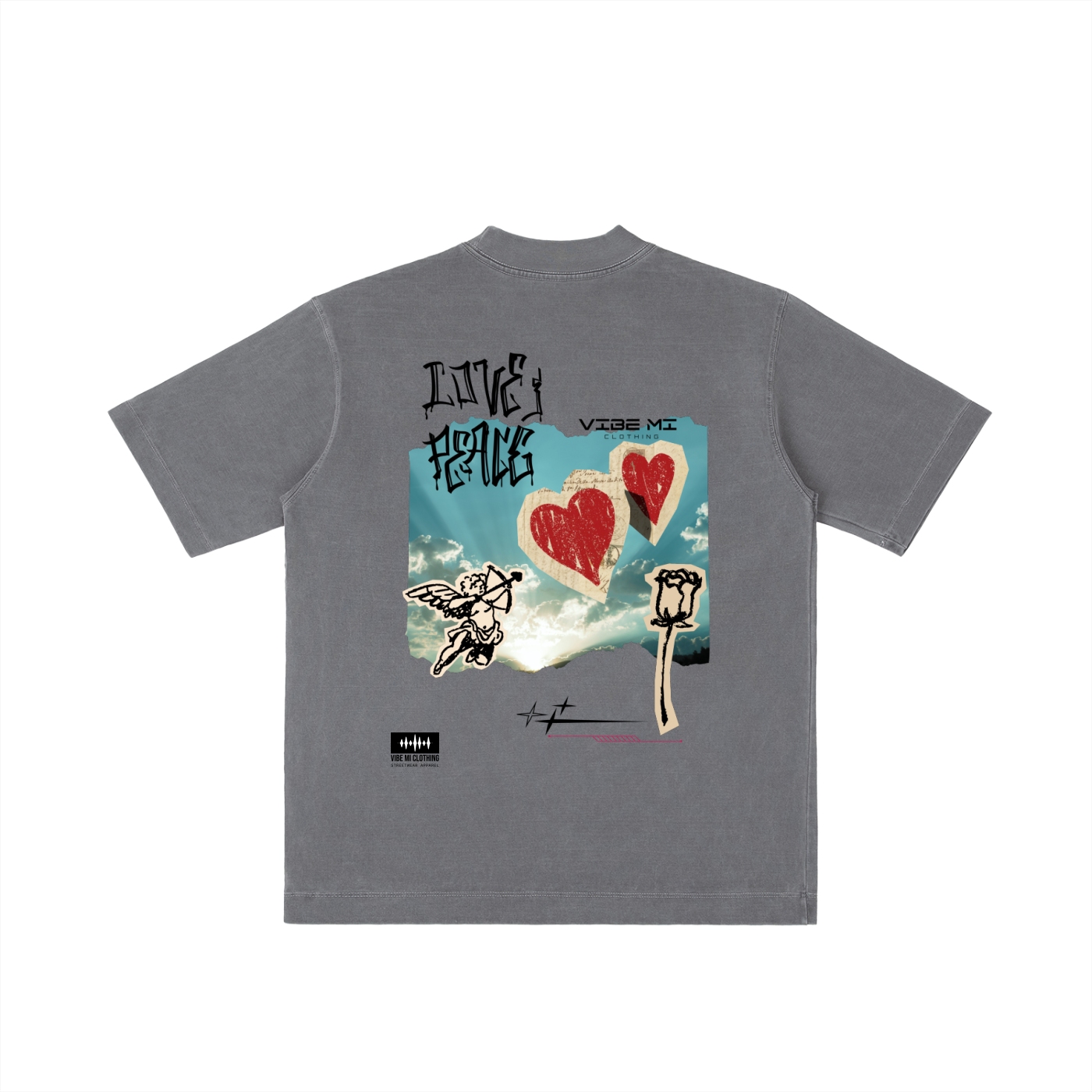 Love And Peace Vintage Wash Drop Shoulder T-shirt