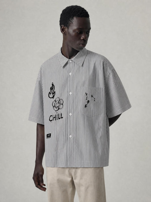 Vibe Mi Clothing Oversized Vertical Stripe Boxy Shirt