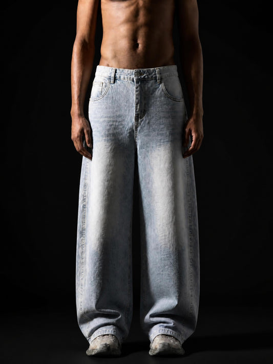 Vibe Mi Clothing Men's Baggy Vintage Wash Sunfade Barrel Leg Jeans