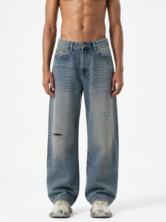 No Stress Men's Distressed Barrel Leg Jeans