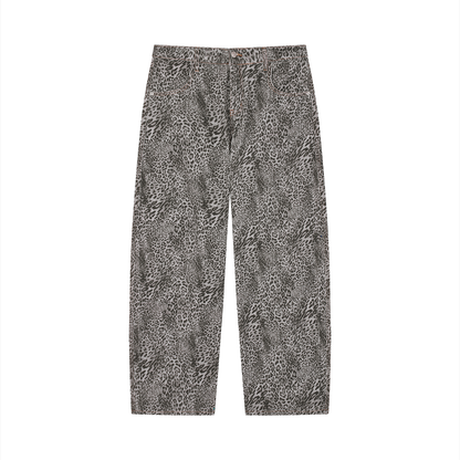 Vibe Mi Clothing Unisex Vintage Wash Leopard Wide Leg Jeans