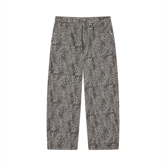 Vibe Mi Clothing Unisex Vintage Wash Leopard Wide Leg Jeans