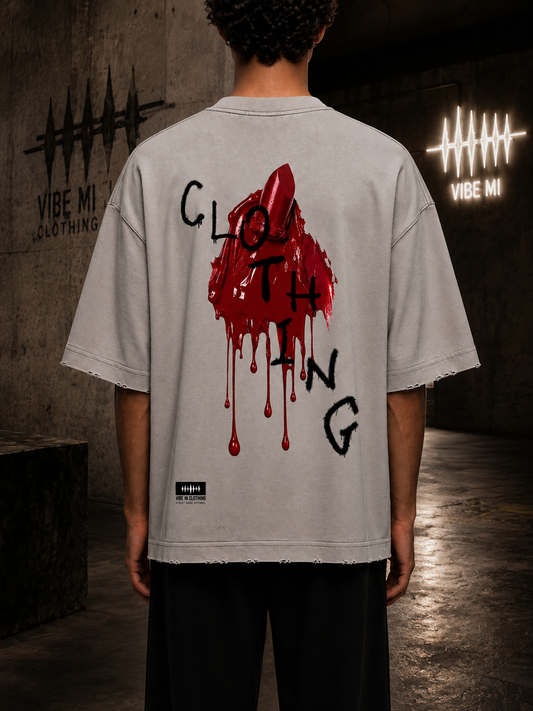 Lip Stained Heavyweight Vintage Washed Frayed T-Shirt