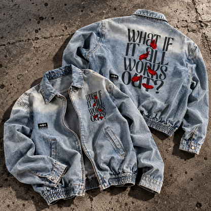 What If Unisex Vintage Wash Full-Zip Denim Jacket