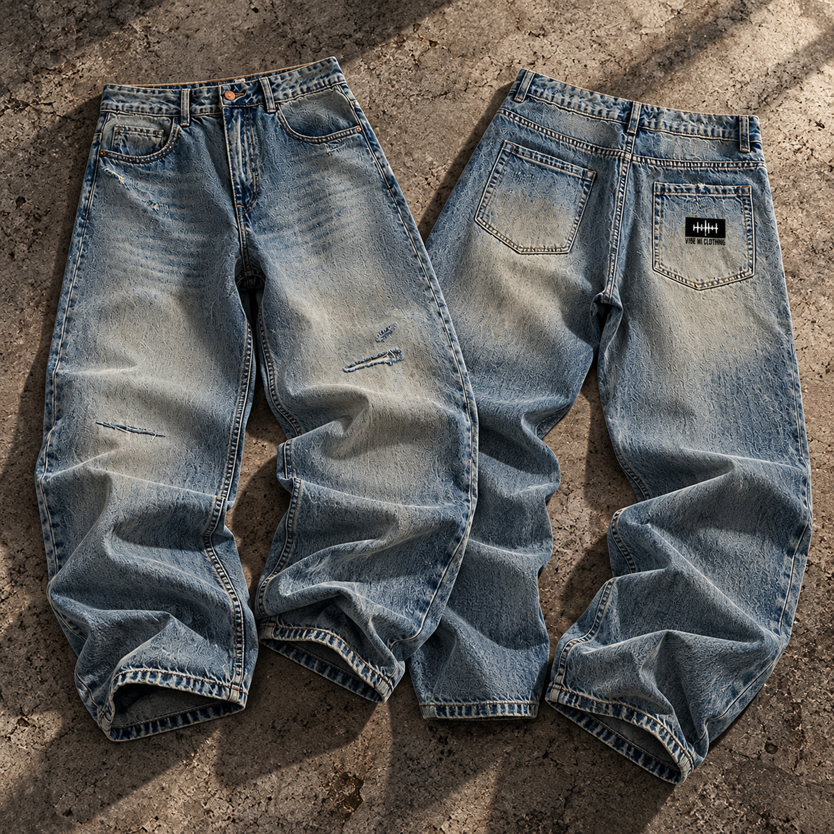 No Stress Men's Distressed Barrel Leg Jeans