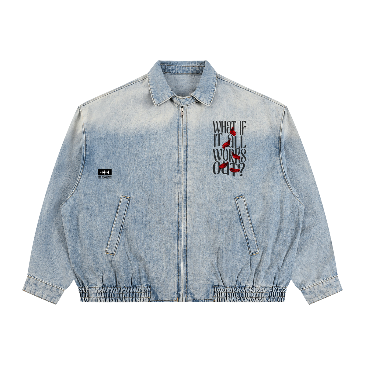 What If Unisex Vintage Wash Full-Zip Denim Jacket