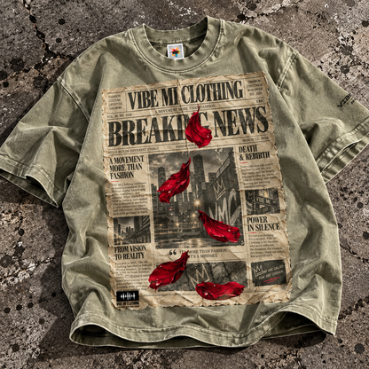 Breaking News Heavyweight Vintage Washed Frayed T-Shirt