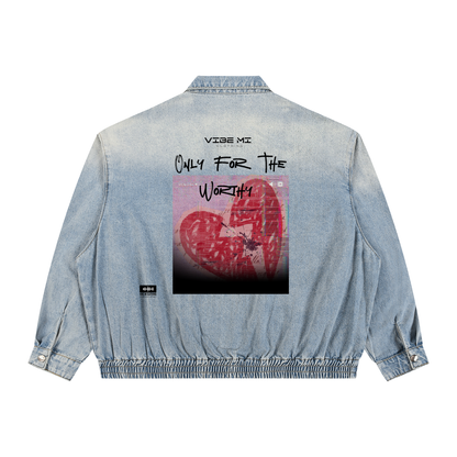 Only For The Worthy Unisex Vintage Wash Full-Zip Denim Jacket