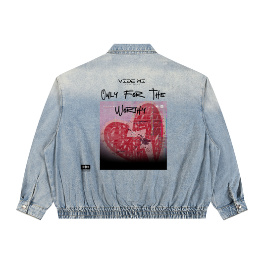 Only For The Worthy Unisex Vintage Wash Full-Zip Denim Jacket