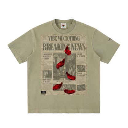 Breaking News Heavyweight Vintage Washed Frayed T-Shirt
