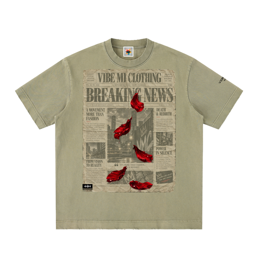 Breaking News Heavyweight Vintage Washed Frayed T-Shirt