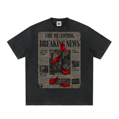 Breaking News Heavyweight Vintage Washed Frayed T-Shirt