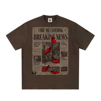 Breaking News Heavyweight Vintage Washed Frayed T-Shirt