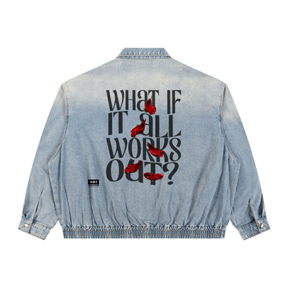 What If Unisex Vintage Wash Full-Zip Denim Jacket