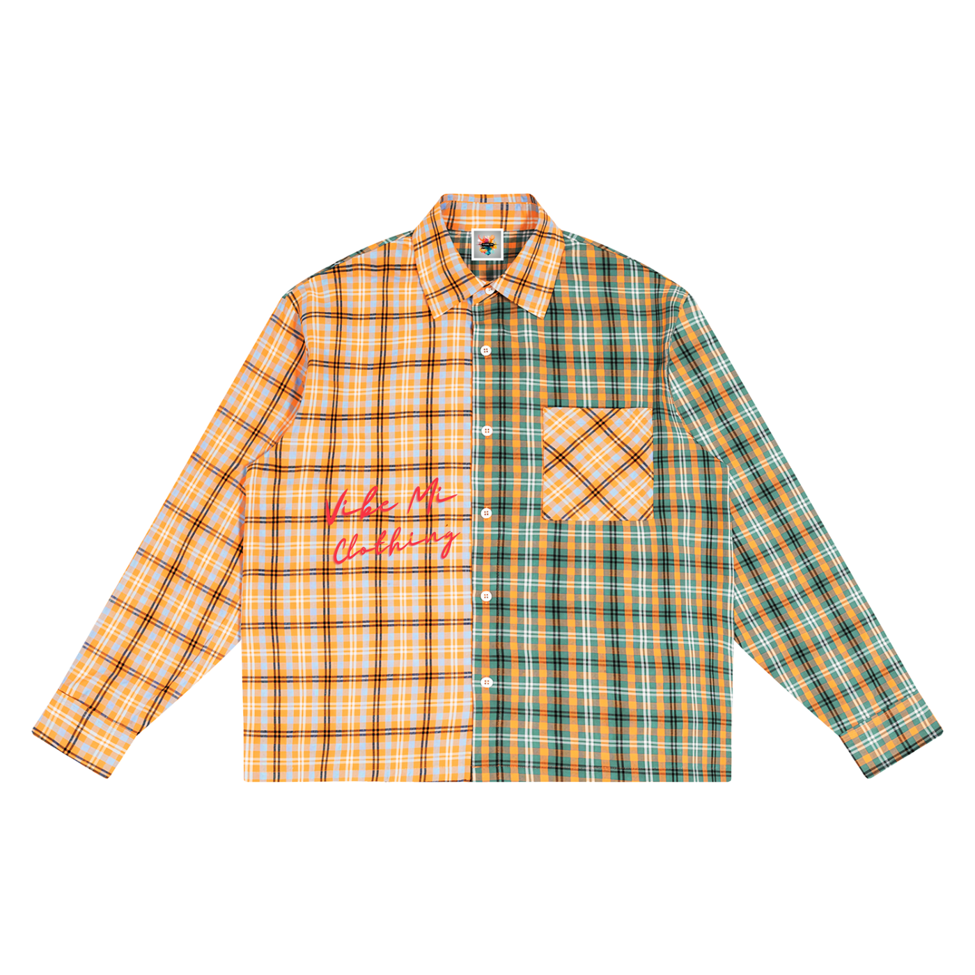 Vibey League Oversized Plaid Color Block Shirt