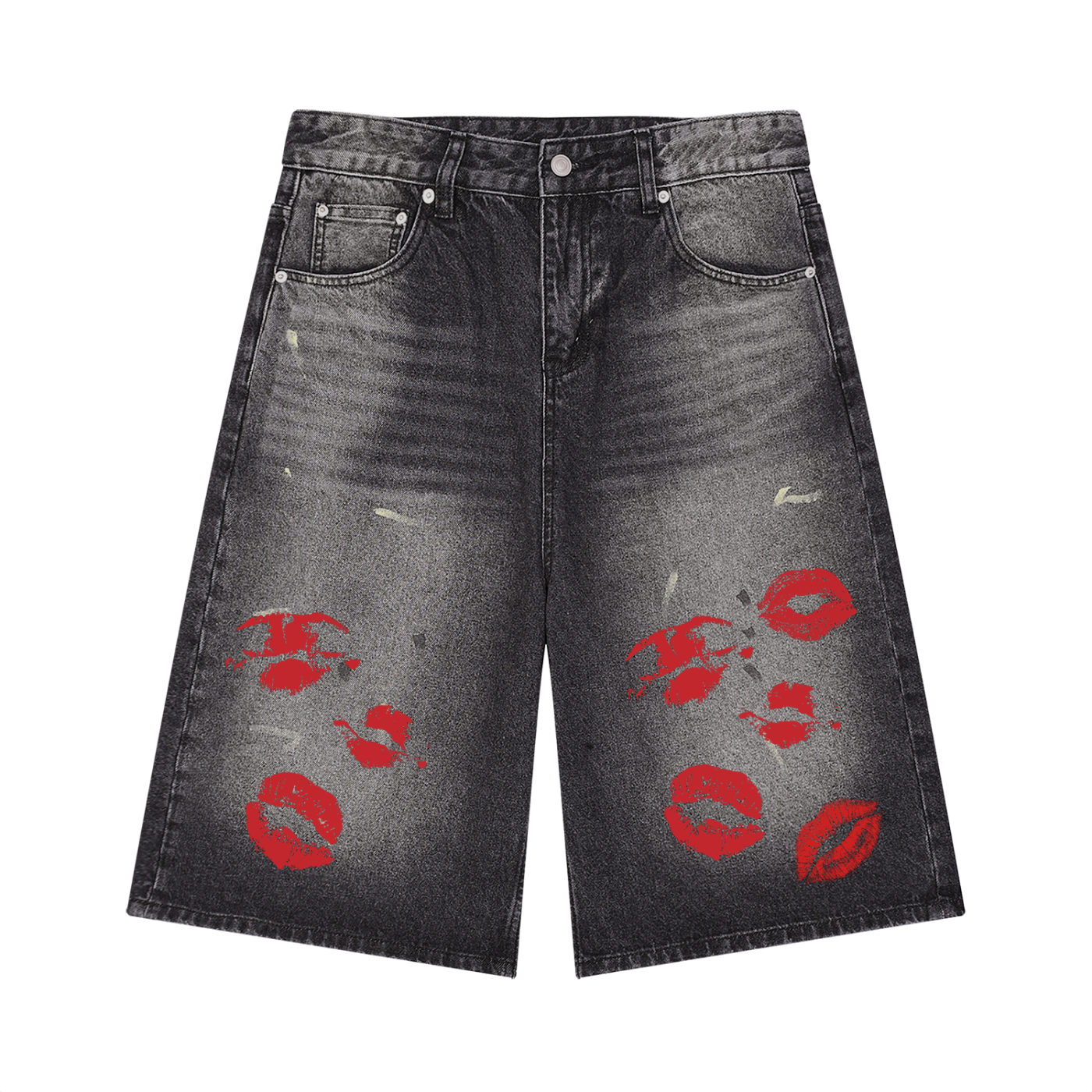 Lip Stained Men’s Vintage Wash Wide Leg Denim Shorts