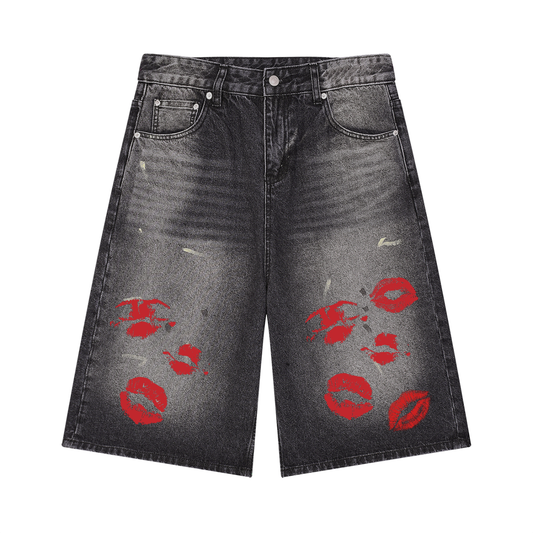 Lip Stained Men’s Vintage Wash Wide Leg Denim Shorts