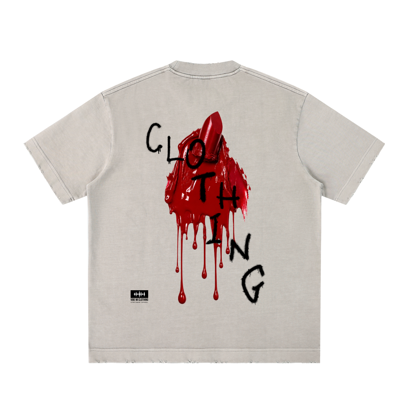 Lip Stained Heavyweight Vintage Washed Frayed T-Shirt