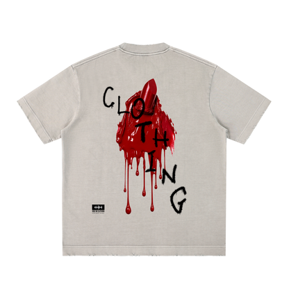 Lip Stained Heavyweight Vintage Washed Frayed T-Shirt