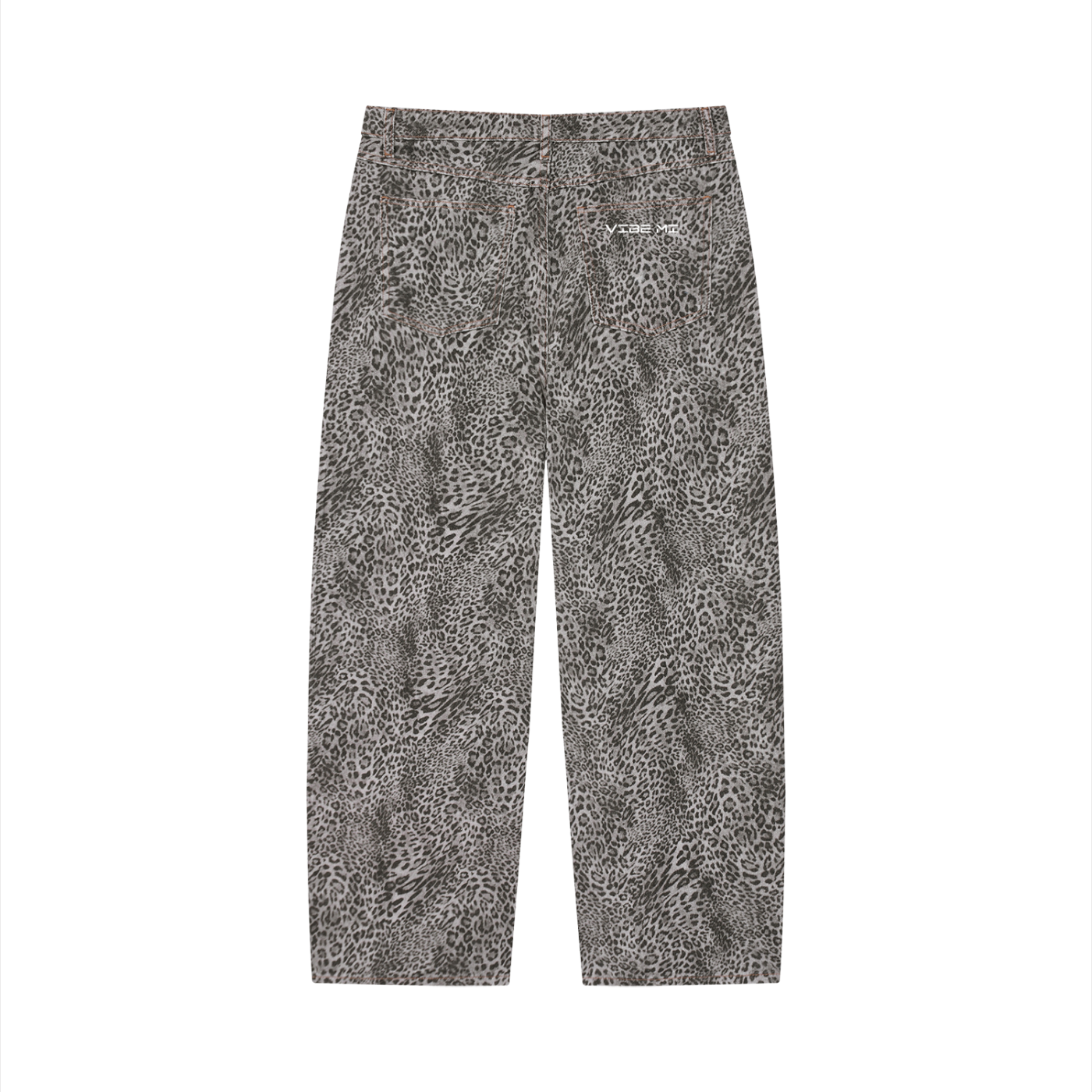 Vibe Mi Clothing Unisex Vintage Wash Leopard Wide Leg Jeans