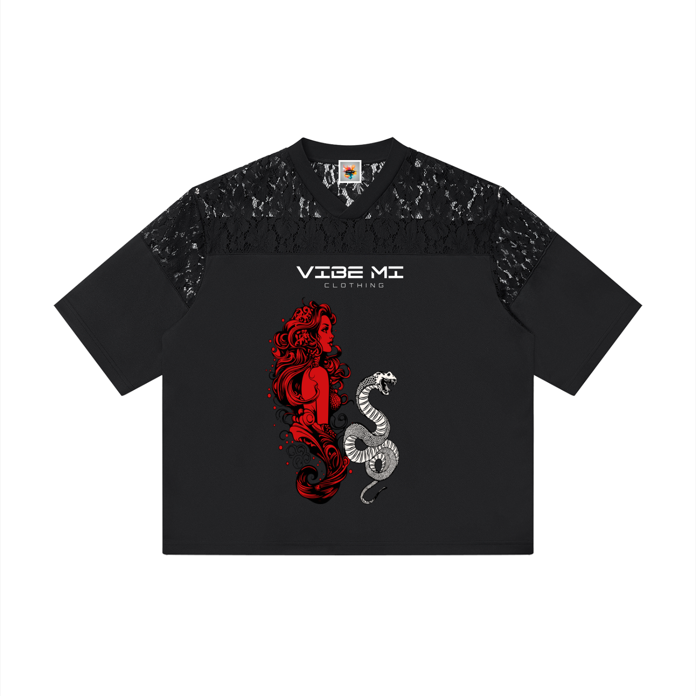Forbidden Bloom Unisex Lace Paneling V-Neck T-Shirt