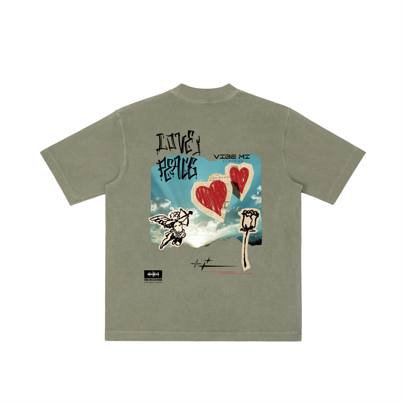 Love And Peace Vintage Wash Drop Shoulder T-shirt