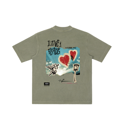 Love And Peace Vintage Wash Drop Shoulder T-shirt