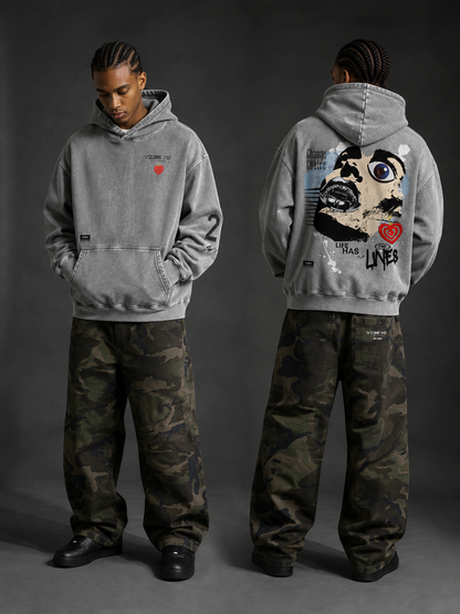 No Fine Lines Snow Washed Loose Cotton Hoodie