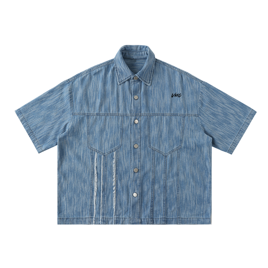 Blue Star ,New ,Distressed wash ,Graphic denim ,Demin shirt ,streetwear ,button up shirt ,boxy t-shirt ,wings t-shirt ,casual shirt 