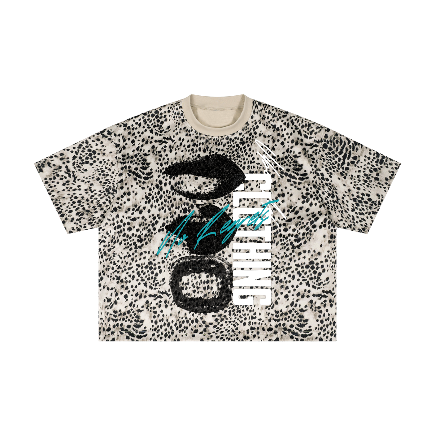 New,Shirts,Leopard print ,No Regrets ,Vibe,Streetwear ,Boxy T-shirt ,Graphic tee ,Lips t-shirt ,Crazy print shirt 