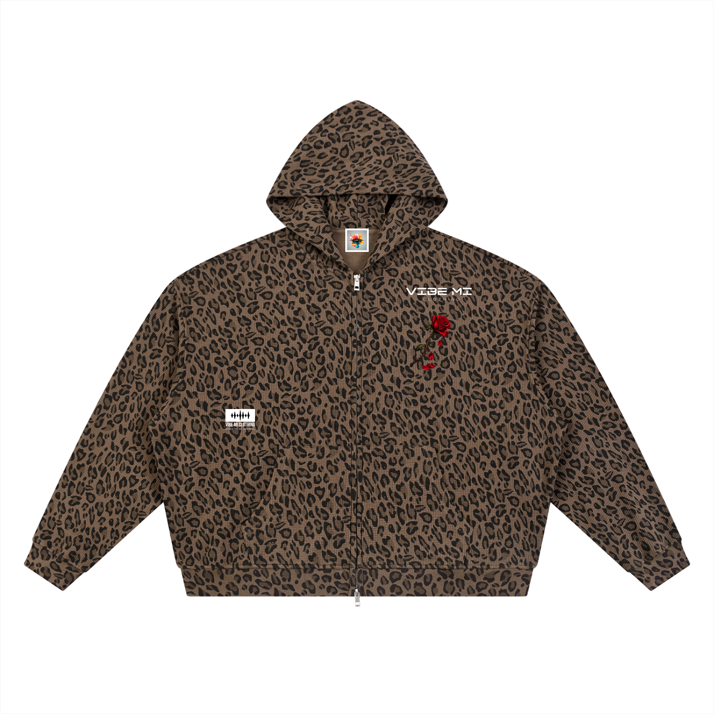 Fallen Petals Unisex Leopard Print Waffle Full Zip Hoodie