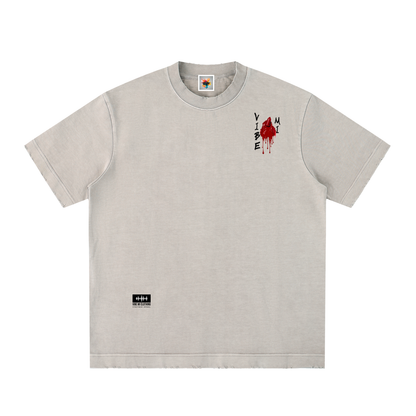 Lip Stained Heavyweight Vintage Washed Frayed T-Shirt