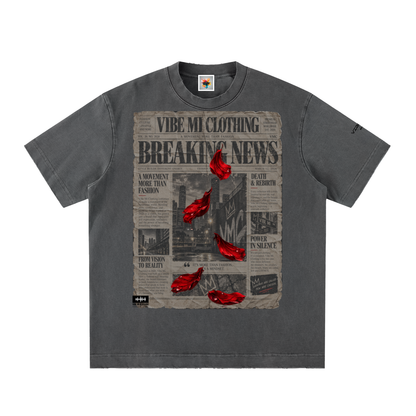 Breaking News Heavyweight Vintage Washed Frayed T-Shirt