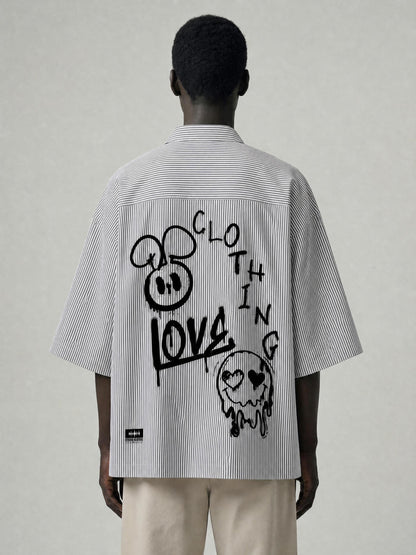 Vibe Mi Clothing Oversized Vertical Stripe Boxy Shirt