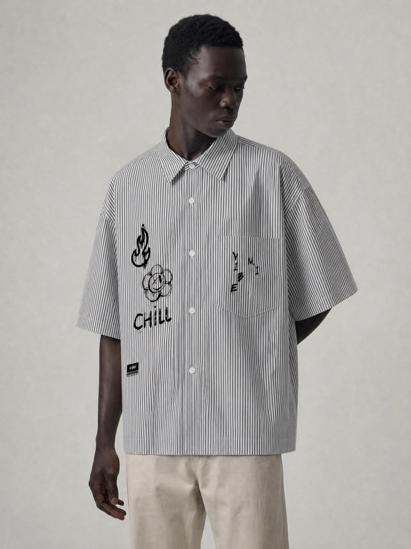 Vibe Mi Clothing Oversized Vertical Stripe Boxy Shirt