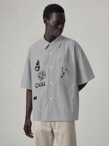 Vibe Mi Clothing Oversized Vertical Stripe Boxy Shirt