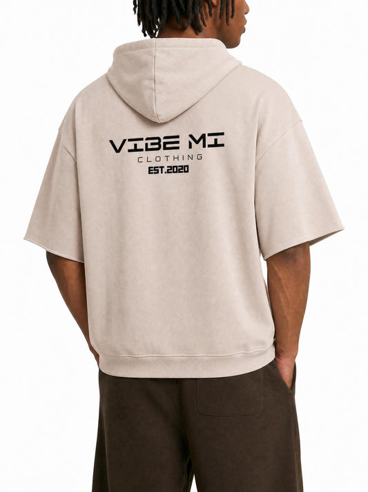 Vibe Mi Clothing Mineral Wash Short Sleeve Hoodie
