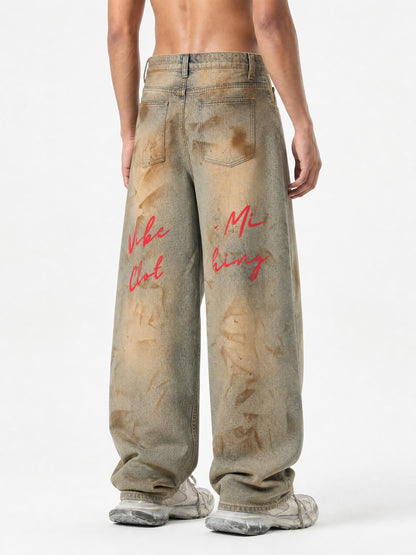 Vibe Mi Clothing Men’s Vintage Wash Barrel Leg Jeans