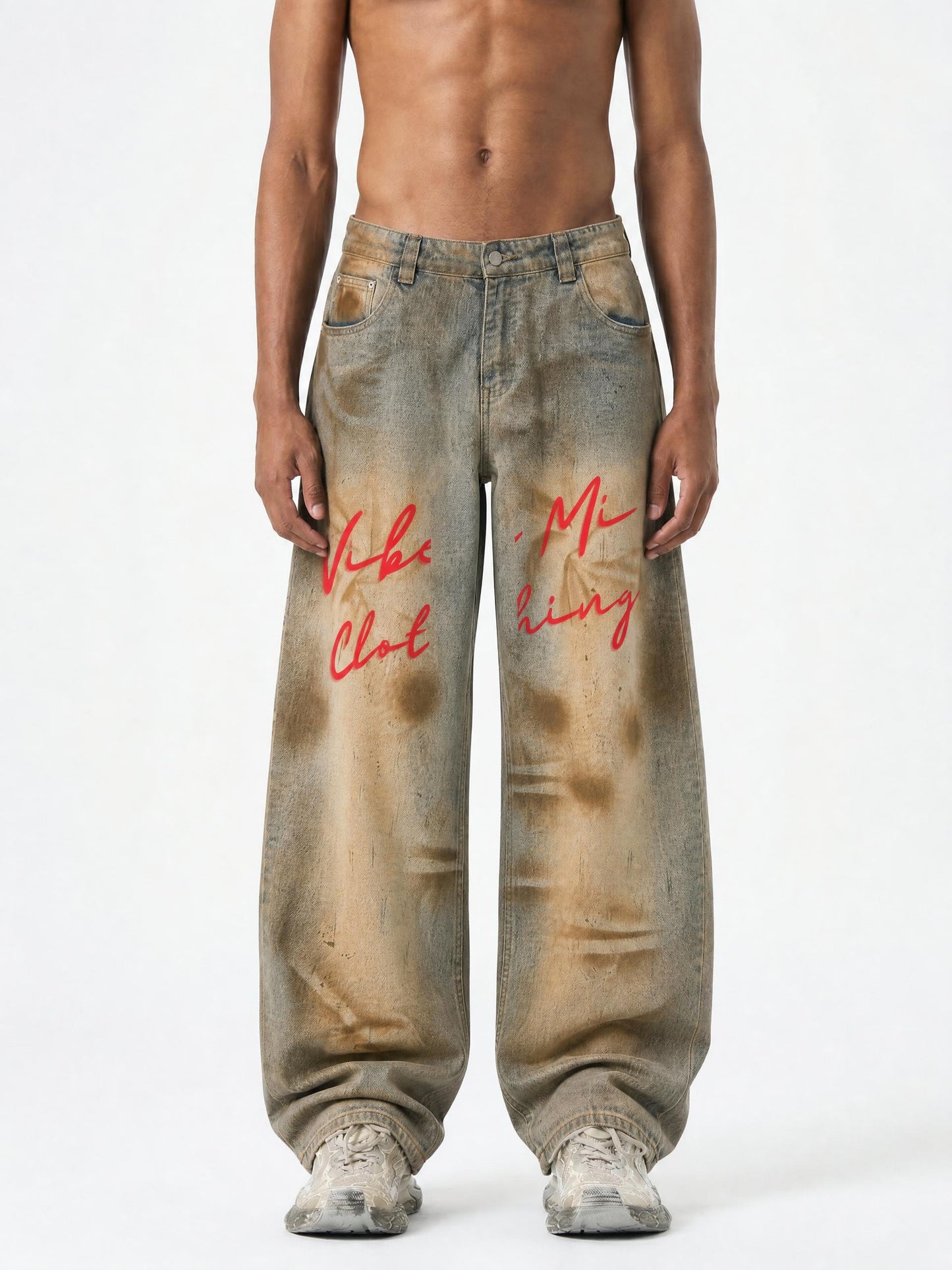 Vibe Mi Clothing Men’s Vintage Wash Barrel Leg Jeans