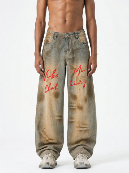 Vibe Mi Clothing Men’s Vintage Wash Barrel Leg Jeans