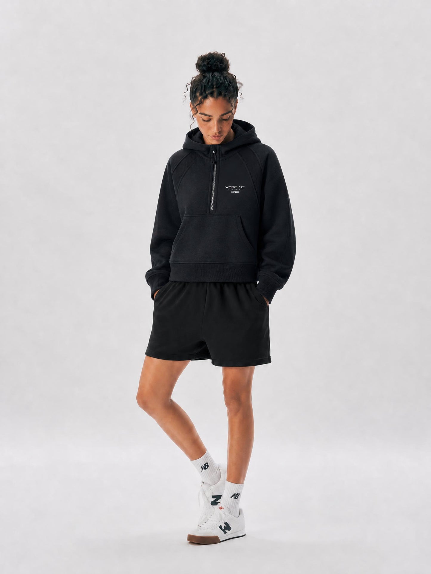 Vibe Mi Clothing Cropped Half-Zip Hoodie