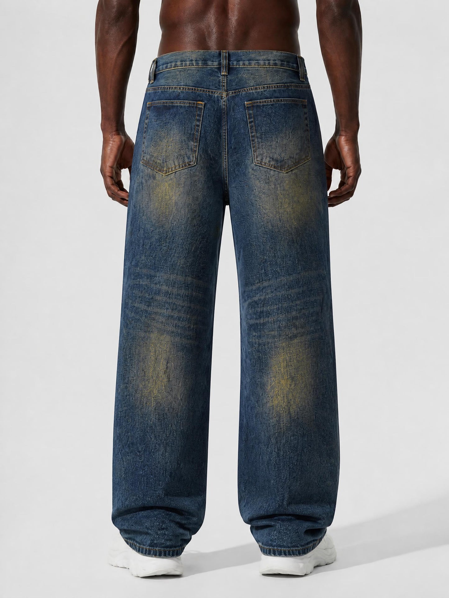 Vibe Mi Clothing No Regrets Men's Vintage Wash Wide Leg Denim Jeans