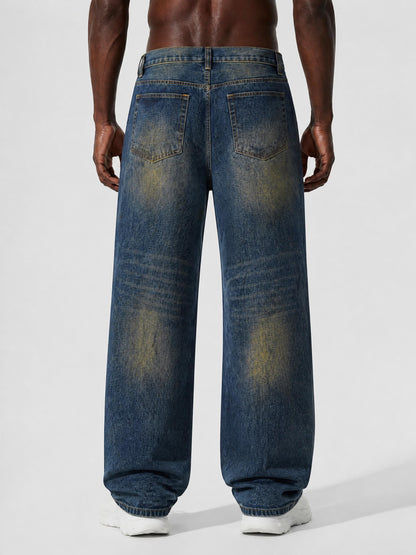 Vibe Mi Clothing No Regrets Men's Vintage Wash Wide Leg Denim Jeans