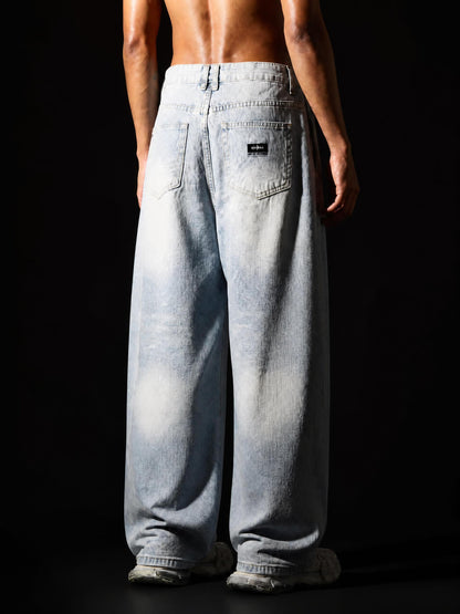Vibe Mi Clothing Men's Baggy Vintage Wash Sunfade Barrel Leg Jeans