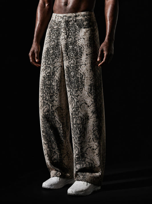 The Vibe Men's Snake Print Barrel Leg Pants