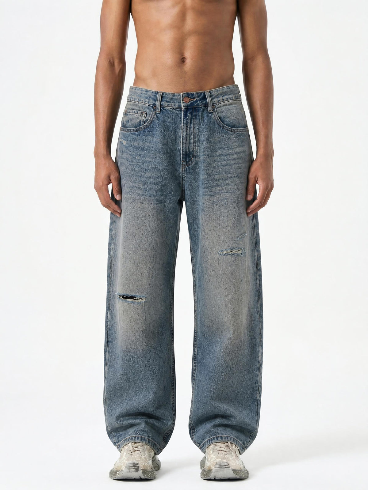 No Stress Men's Distressed Barrel Leg Jeans